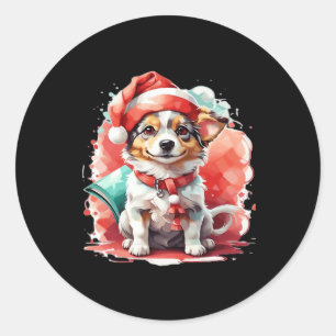 Dog in Christmas Hat - Christmas Tale Oversized T- Classic Round Sticker