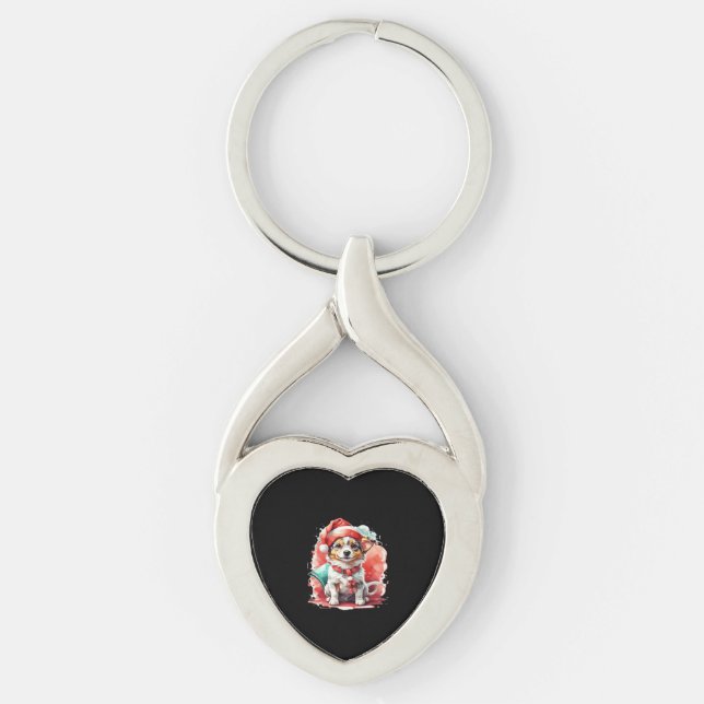 Dog in Christmas Hat - Christmas Tale Oversized T- Key Ring (Front)