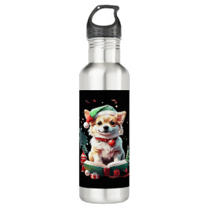 Dog in Christmas Hat with Books - A Perfect Christ 710 Ml Water Bottle