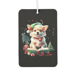 Dog in Christmas Hat with Books - A Perfect Christ Car Air Freshener