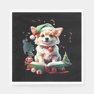 Dog in Christmas Hat with Books - A Perfect Christ Napkin