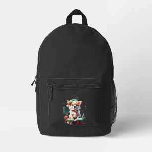 Dog in Christmas Hat with Books - A Perfect Christ Printed Backpack