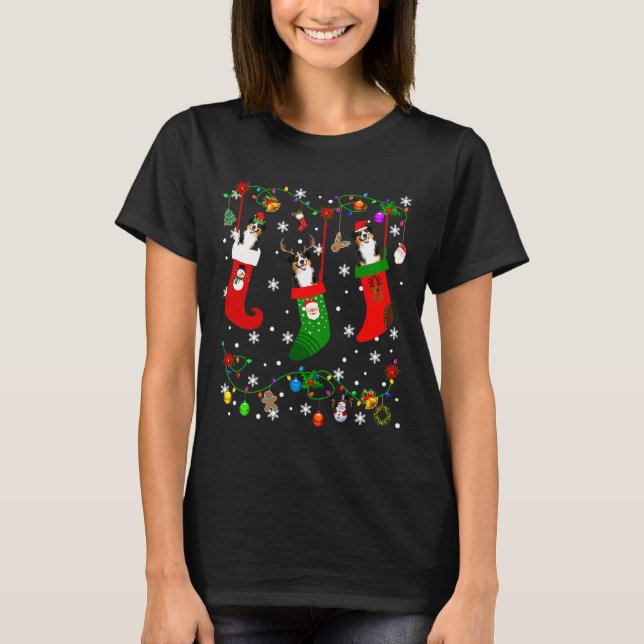 dog In Christmas Socks Reindeer Santa Dog T-Shirt (Front)