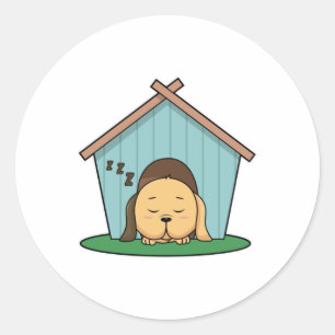 Dog in Dog house Classic Round Sticker
