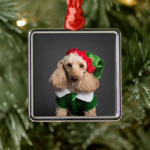 Dog in Elf Costume Metal Ornament