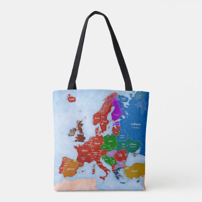 Dog in European Languages Map Bag (Back)
