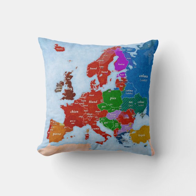 Dog in European Languages Pillow (Front)
