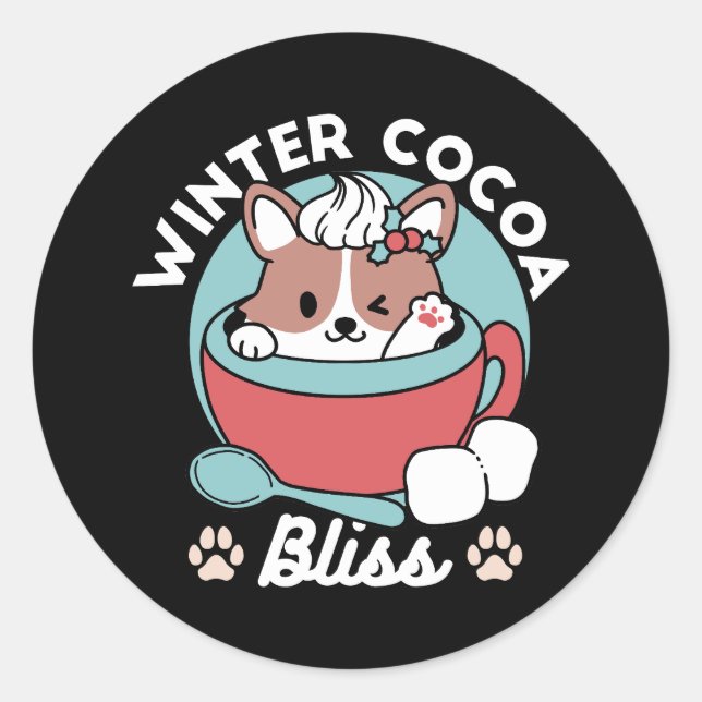 Dog in Festive Mug for Holiday Vibes - Winter Coco Classic Round Sticker (Front)