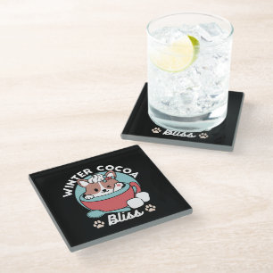 Dog in Festive Mug for Holiday Vibes - Winter Coco Glass Coaster
