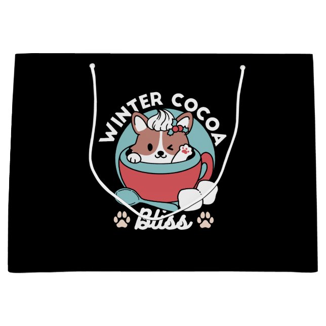 Dog in Festive Mug for Holiday Vibes - Winter Coco Large Gift Bag (Front)