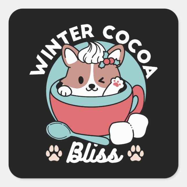 Dog in Festive Mug for Holiday Vibes - Winter Coco Square Sticker (Front)
