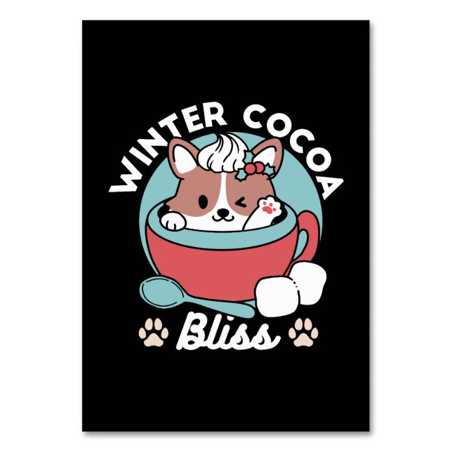Dog in Festive Mug for Holiday Vibes - Winter Coco Table Number (Front)