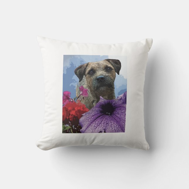 Dog in flower throw pillows (Front)