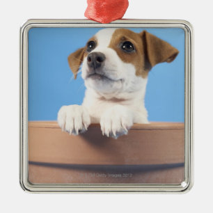 Dog in flowerpot metal tree decoration
