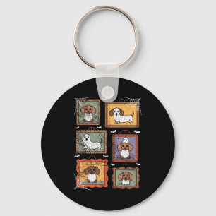 Dog In Ghost Costume Funny Halloween Puppy Lover Key Ring