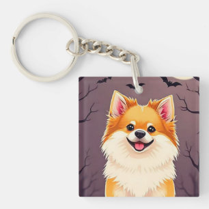 Dog in Halloween Scene Funny Dog Halloween Gift Key Ring