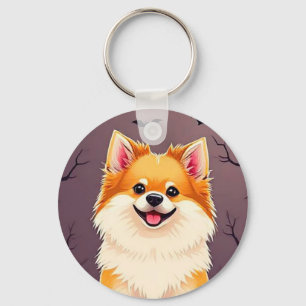 Dog in Halloween Scene with Pumpkins Key Ring