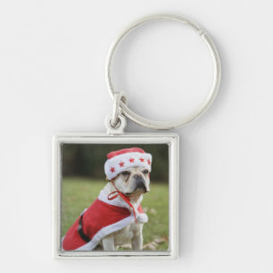 Dog in holiday costume key ring