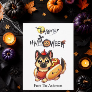 Dog in Hot Dog Costume Kids Funny Halloween Postcard