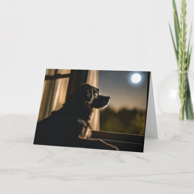 Dog In Moonlit Window For Pet Loss Card (Front)