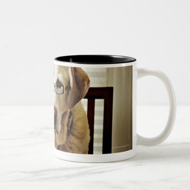 Dog in morning routine Two-Tone coffee mug (Right)