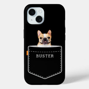 Dog In Pocket   Custom Pet Photo and Name Black iPhone 15 Case