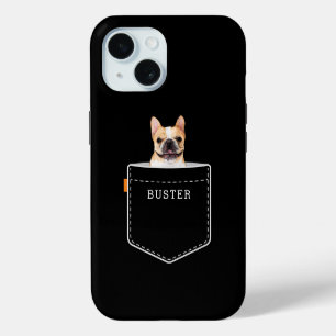 Dog In Pocket   Custom Pet Photo and Name Black iPhone 15 Case