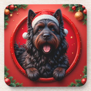 Dog in Santa Hat Surrounded by Festive Christmas Coaster