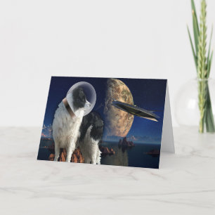 Dog in Space UFO Planets Birthday Card