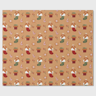 Dog in Stocking Gingerbread Pattern Wrapping Paper