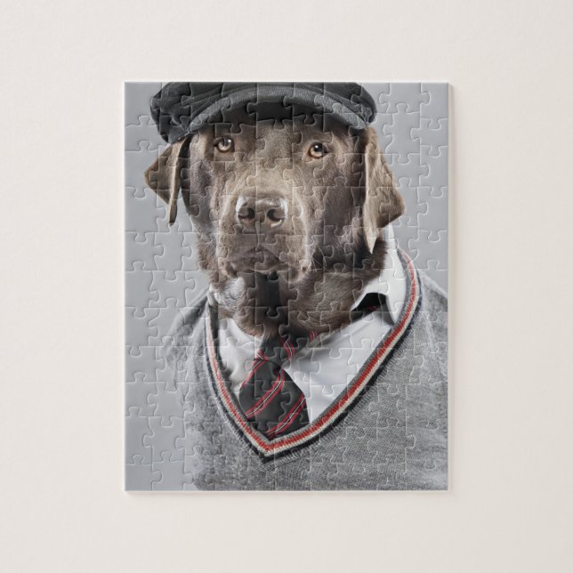 Dog in sweater and cap jigsaw puzzle (Vertical)