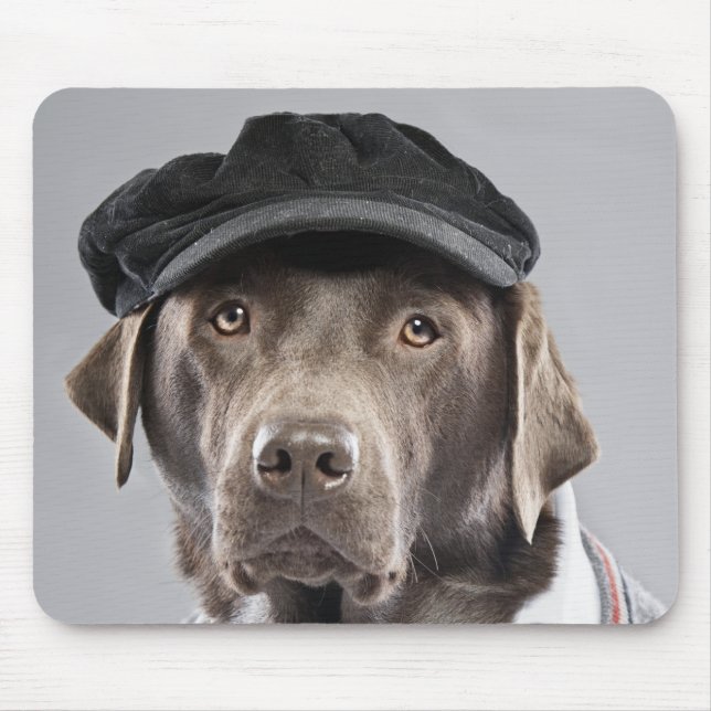 Dog in sweater and cap mouse pad (Front)