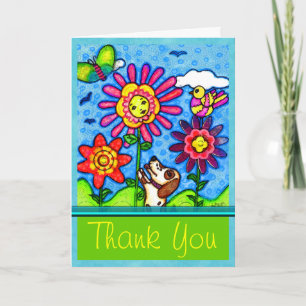 Dog In The Flowers Art Greeting Card / Thank You