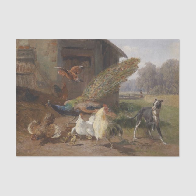 Dog in the Poultry Yard by Carl Jutz Tissue Paper (Front)