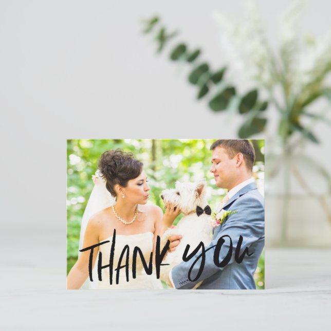 Dog in Wedding Photo Thank You Postcard (Standing Front)