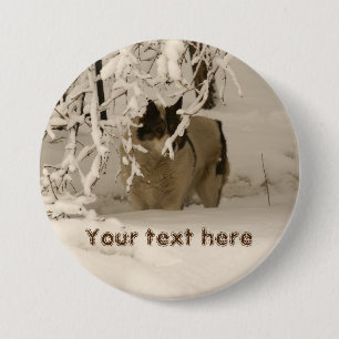 Dog in winter 7.5 cm round badge