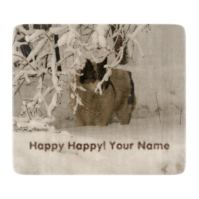 Dog in winter cutting board (Front)