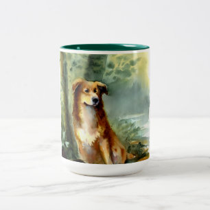 Dog in Woods Two-Tone Coffee Mug