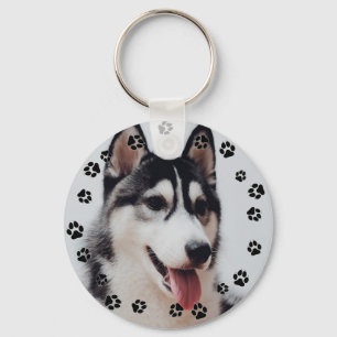 Dog Instagram Photo Black Paw Prints Keychain