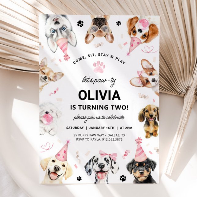 DOG Invitation, Pink Puppy Dog Birthday Invitation (Creator Uploaded)