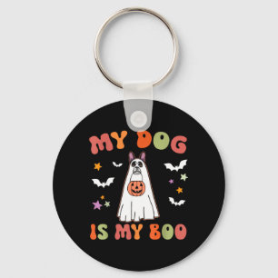 Dog Is Boo Black Boston Terrier Halloween Costume Key Ring