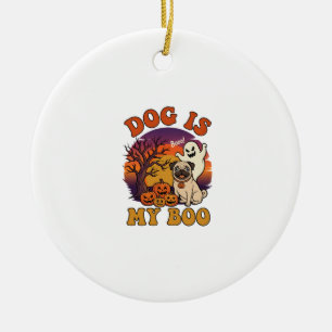 Dog Is Boo Halloween Pug Ghost Pumpkins_1 Ceramic Ornament