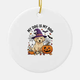 Dog Is Boo Halloween Witch Puppy Pumpkin_1 Ceramic Ornament