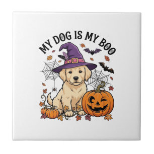 Dog Is Boo Halloween Witch Puppy Pumpkin_1 Ceramic Tile