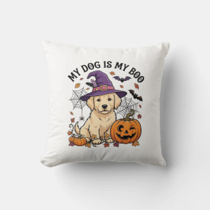 Dog Is Boo Halloween Witch Puppy Pumpkin_1 Cushion