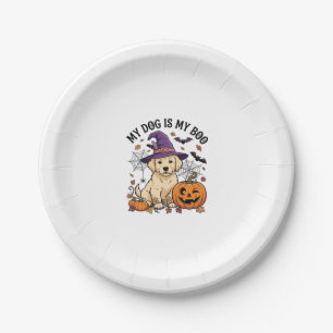 Dog Is Boo Halloween Witch Puppy Pumpkin_1 Paper Plate