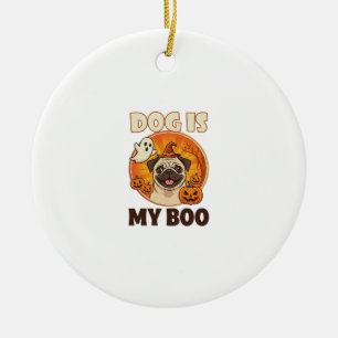 Dog Is Boo Pug Halloween Ghost Pumpkin Ceramic Ornament