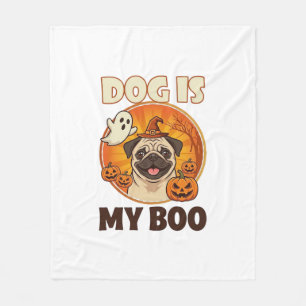 Dog Is Boo Pug Halloween Ghost Pumpkin Fleece Blanket