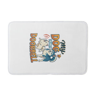 Dog Is Doorbell Barking White Blue_1 Bath Mat