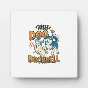 Dog Is Doorbell Barking White Blue_1 Plaque